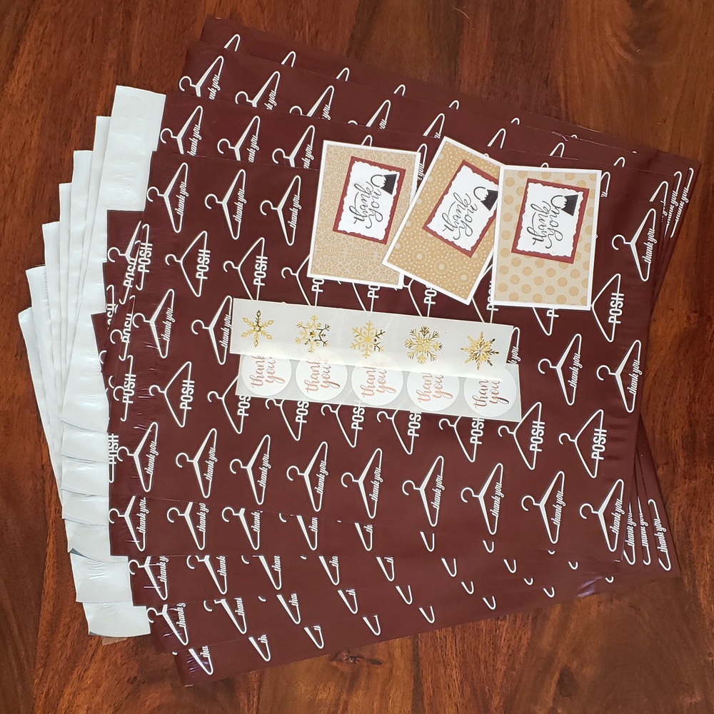 60 PIECE SHIPPING BUNDLE Handmade Thank You Cards 10 x 13 Polymailers Stickers - Picture 3 of 11